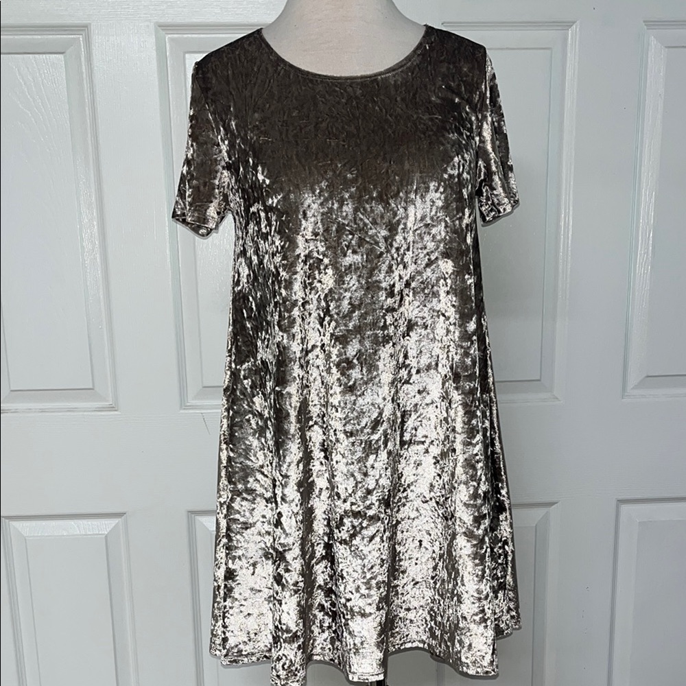 Brown Velvet Short Sleeve Dress - Picture 4 of 4